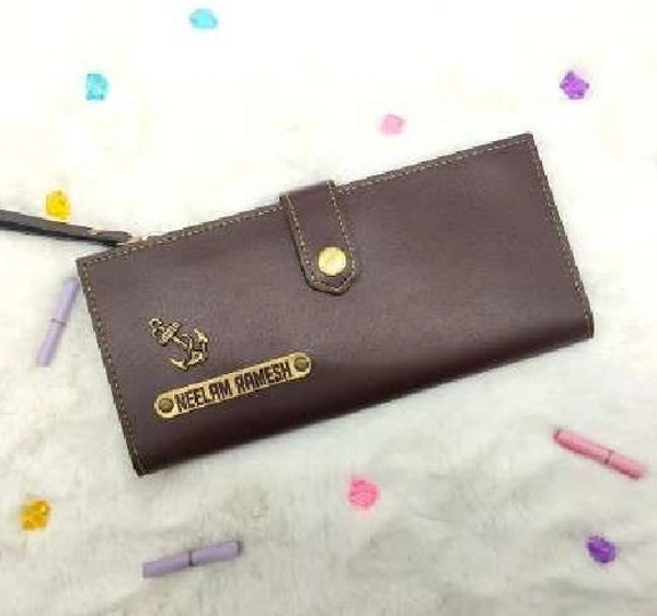 Ladies 2 Fold Button Wallet - Dark Brown