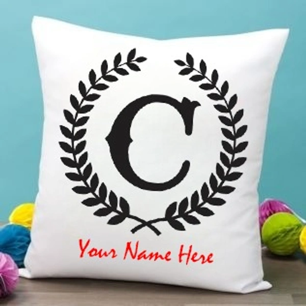 C Alphabet 12x12" Inch White Satin Pillow