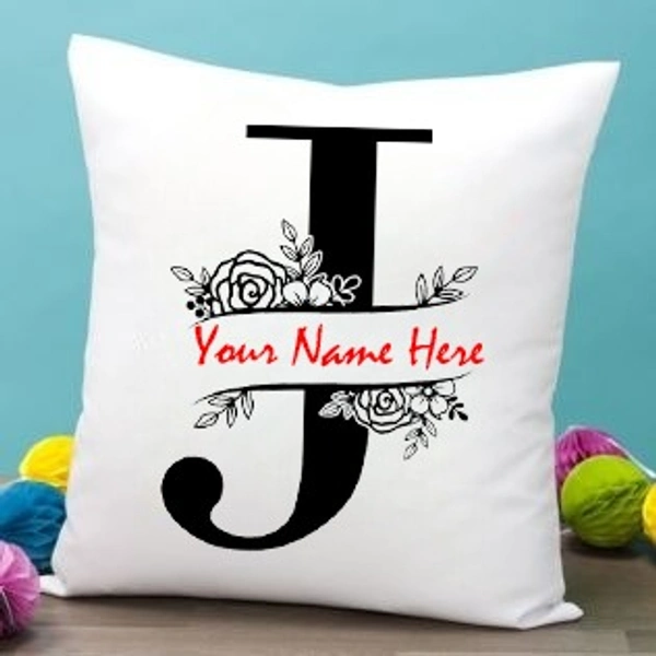 J Alphabet 16x16" Inch White Satin Pillow