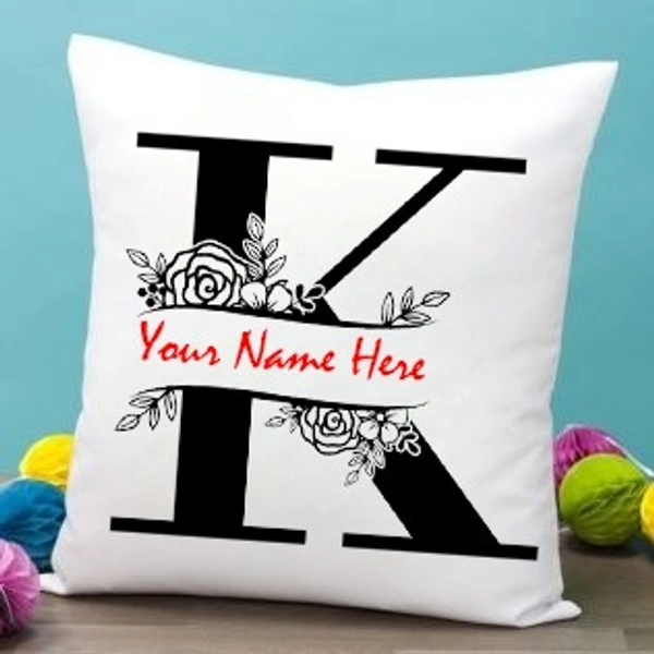 K Alphabet 12x12" Inch White Satin Pillow