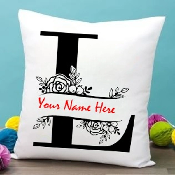 L Alphabet 16x16" Inch White Satin Pillow