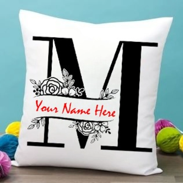 M Alphabet 12x12" Inch White Satin Pillow