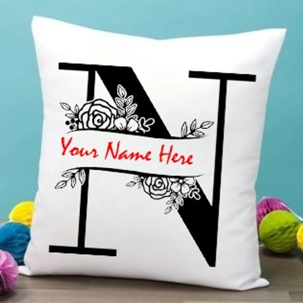 N Alphabet 16x16" Inch White Satin Pillow