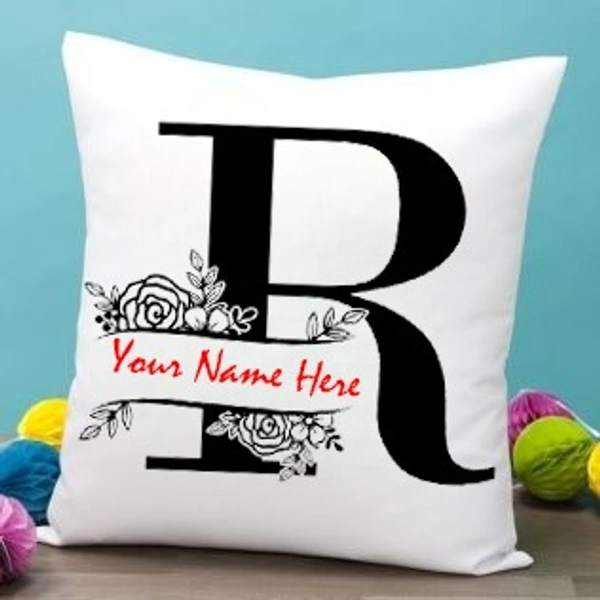 R Alphabet 12x12" Inch White Satin Pillow