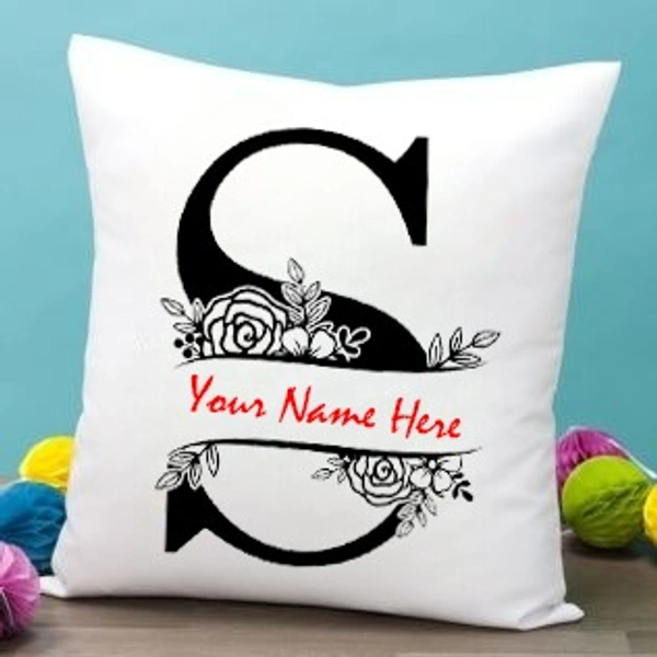 S Alphabet 16x16" Inch White Satin Pillow