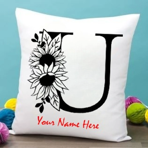 U Alphabet 12x12" Inch White Satin Pillow