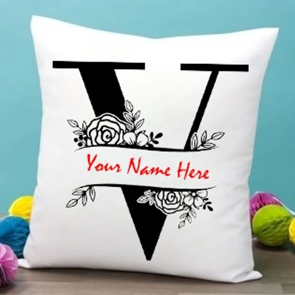 V Alphabet 12x12" Inch White Satin Pillow