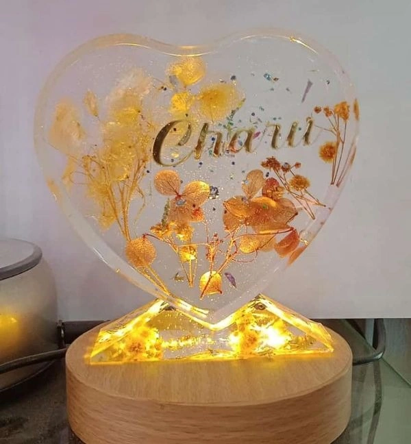 Heart Shape Resin with LED Light Base