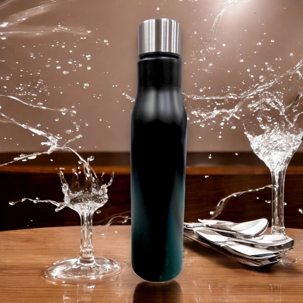 Sport Water Bottle with Steel Cap - Black Color