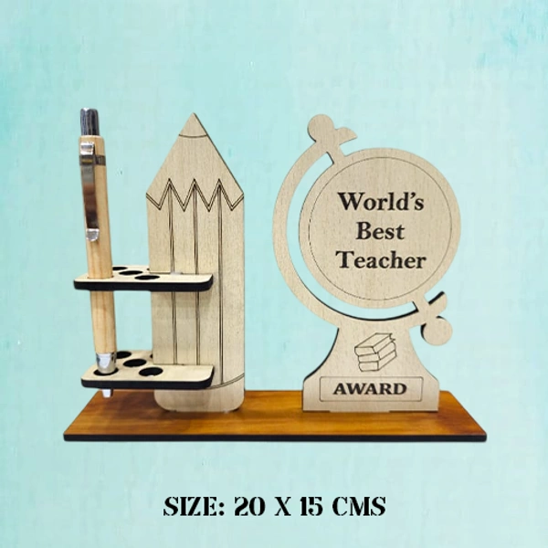 World's Best Teacher Globe & Pencil Teachers Day Pen Stand