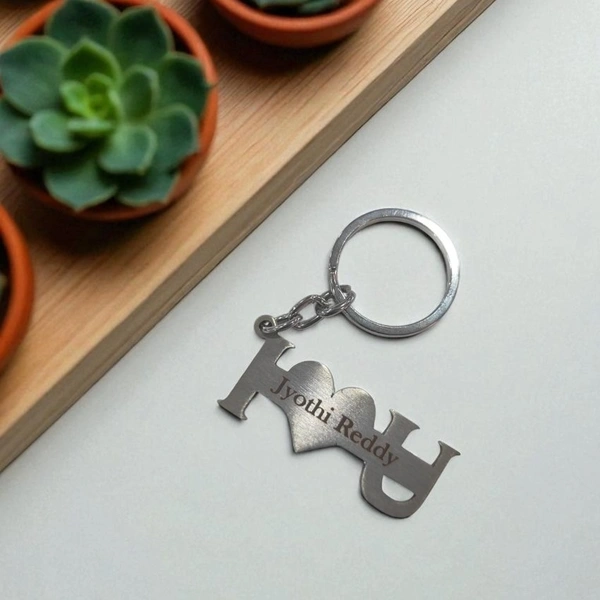 I Love You - Steel Keychain with Name Engraving