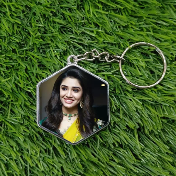 Metal Glitter Keychain - Hexagon Shape