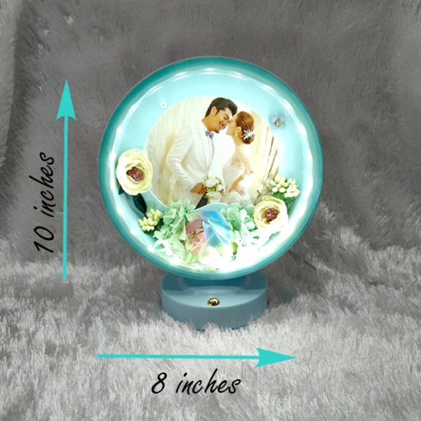 Premium LED Frame with Flowers - Round Sky Blue