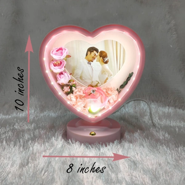 Premium LED Frame with Flowers - Heart Pink