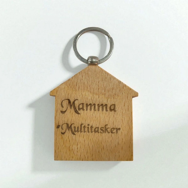 Home shape - Wooden Engraving Keychain