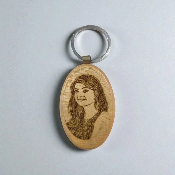Oval shape - Wooden Engraving Keychain