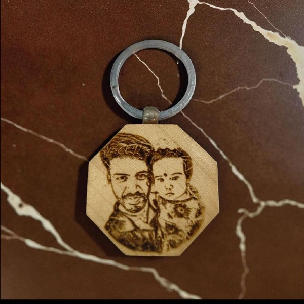 Hexa Shape - Wooden Engraving Keychain