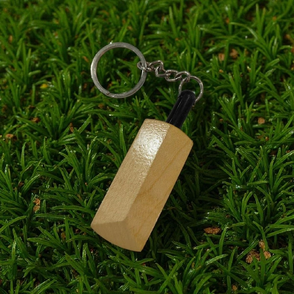 Black Handle Bat Shape - Wooden Engraving Keychain