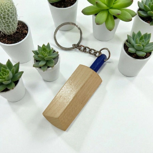 Blue Handle Bat Shape - Wooden Engraving Keychain