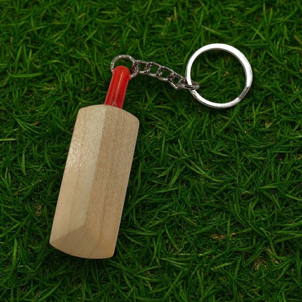 Red Handle Bat Shape - Wooden Engraving Keychain