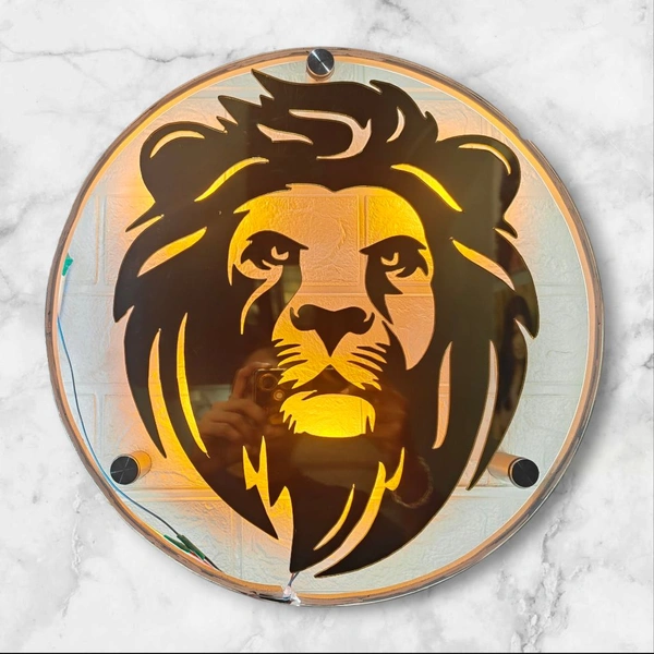Clear & Gold Acrylic Lion With LED Frame
