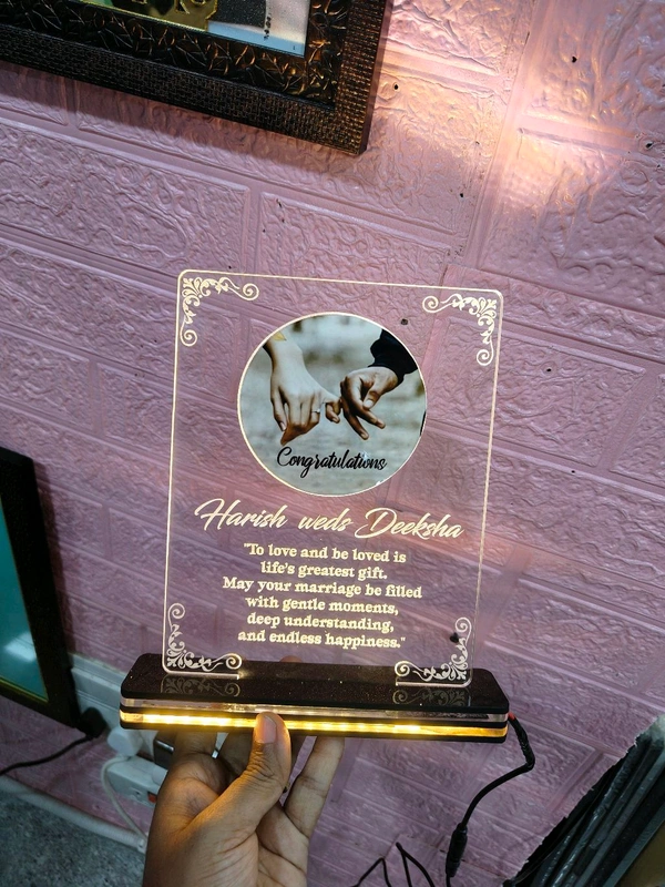 3D Illusion Acrylic frame For Wedding Gift to Wedding couple With Names And Wedding Date Customisation 