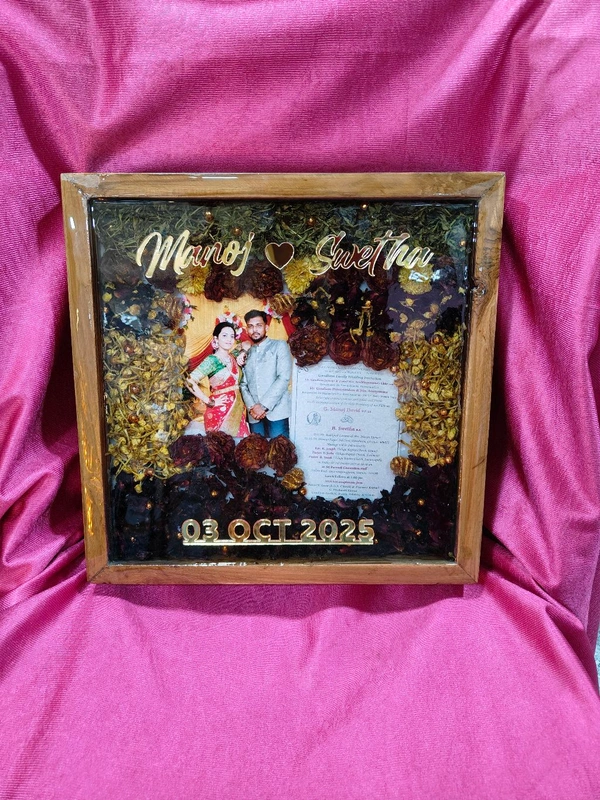 Wooden 1inch Depth box Preserved Wedding garland and Wedding Card