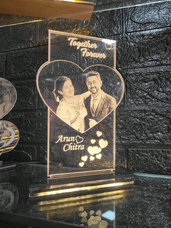 Photo Engraved Heart Tower Clear Acrylic With LED Base 