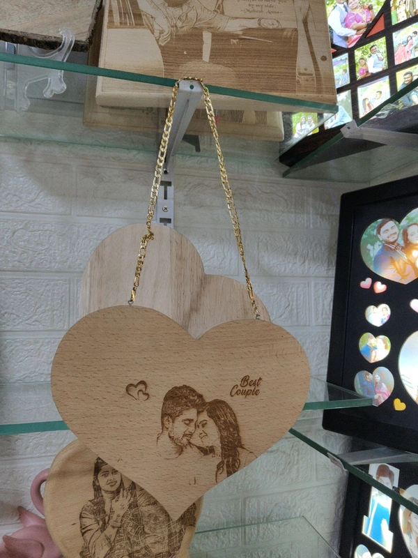 9x7" Inch - Hanging Heart Engraved Wood