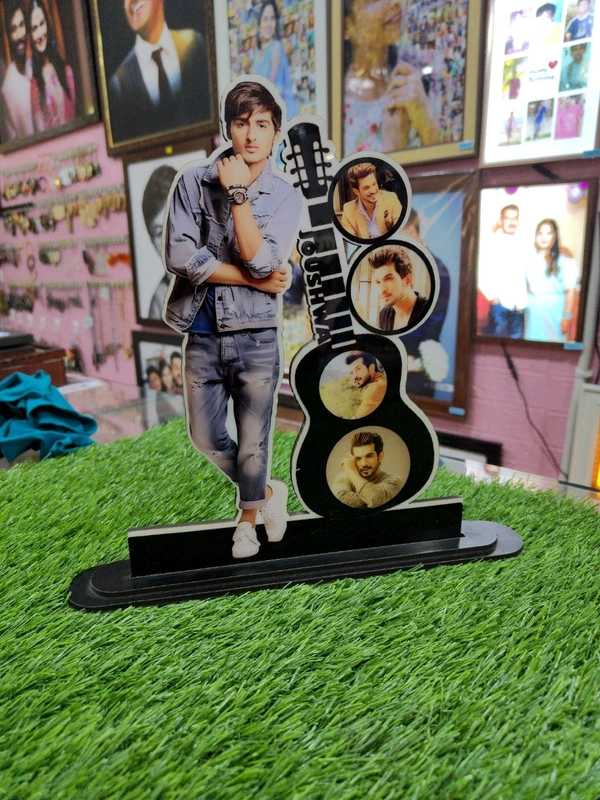 Guitar with Name - 4 Pics in Round Shape - 1 Standing Pic - Customized Cutout Frame