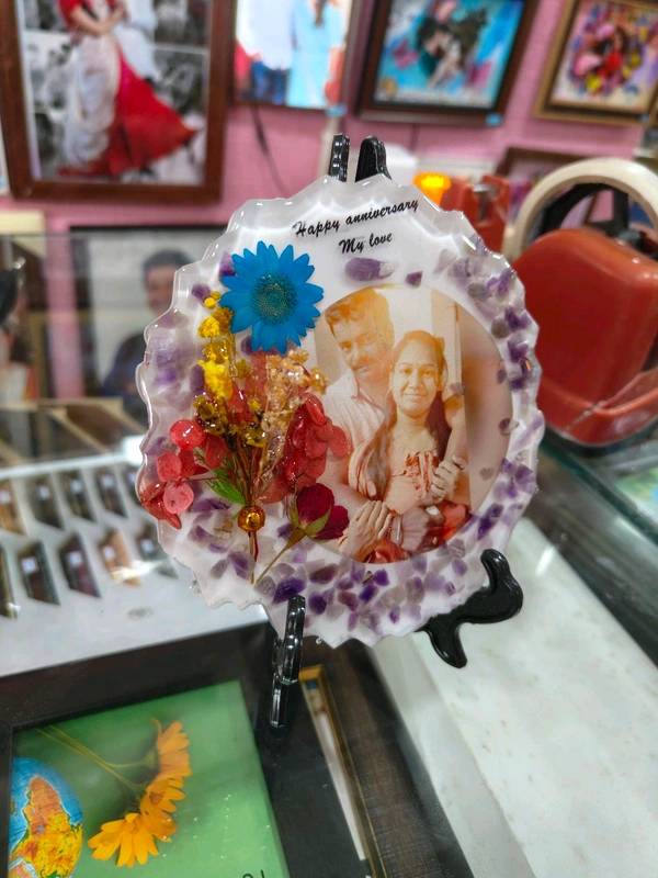 5" Inch Round Agate Mini Resin Frame - For Anniversary