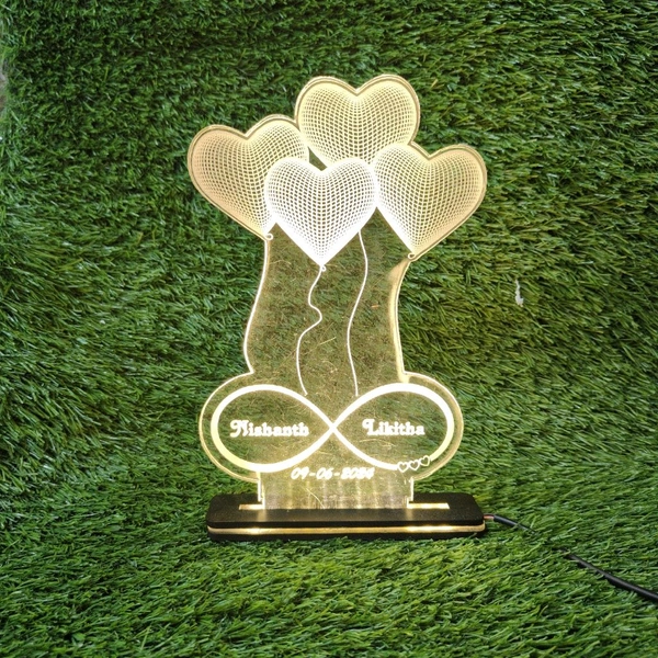 Heart Balloons Couple Text Acrylic - Single LED