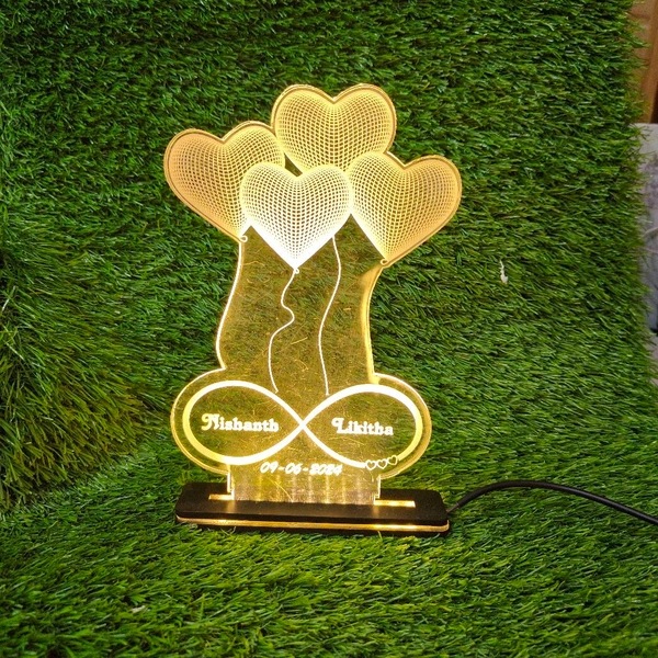 Heart Balloons Couple Text Acrylic - Single LED