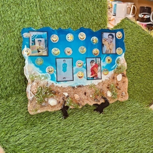 9x12" inch - Sea Theme With smilyes and photograph - Resin Art Frame