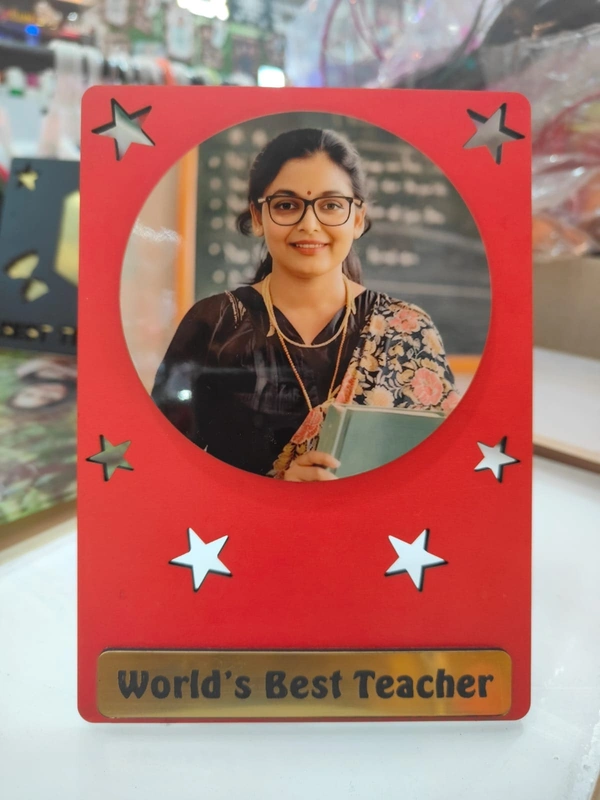 World's Best Teacher - Red MDF Table Frame