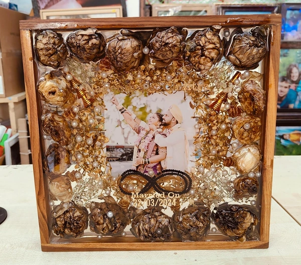 12x12" Inch - Resin Wooden Box Frame (Lotus, Roses and Jasmine Garlands)