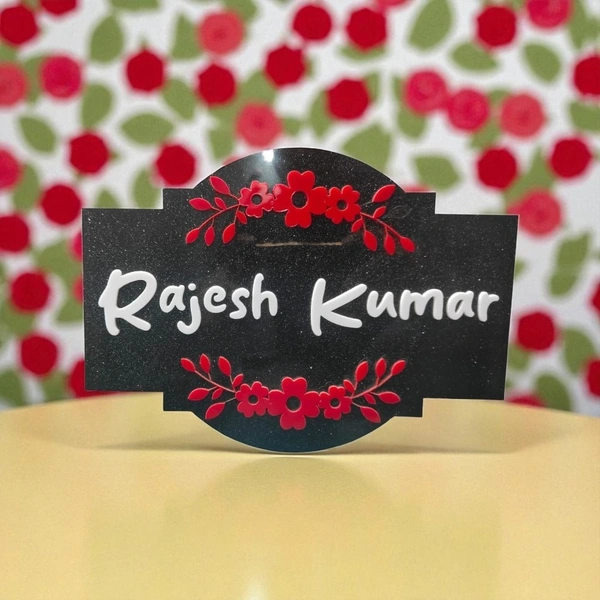 Black MDF with White & Red Acrylic - House Name Board 