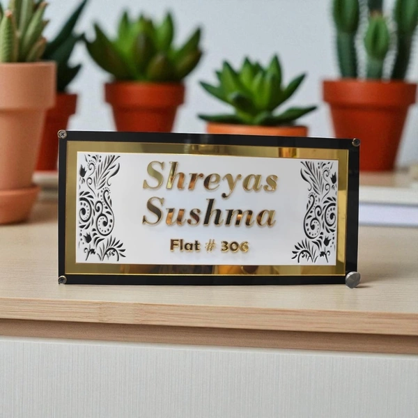 Black, Gold & White Acrylic - Designer House Name Board 