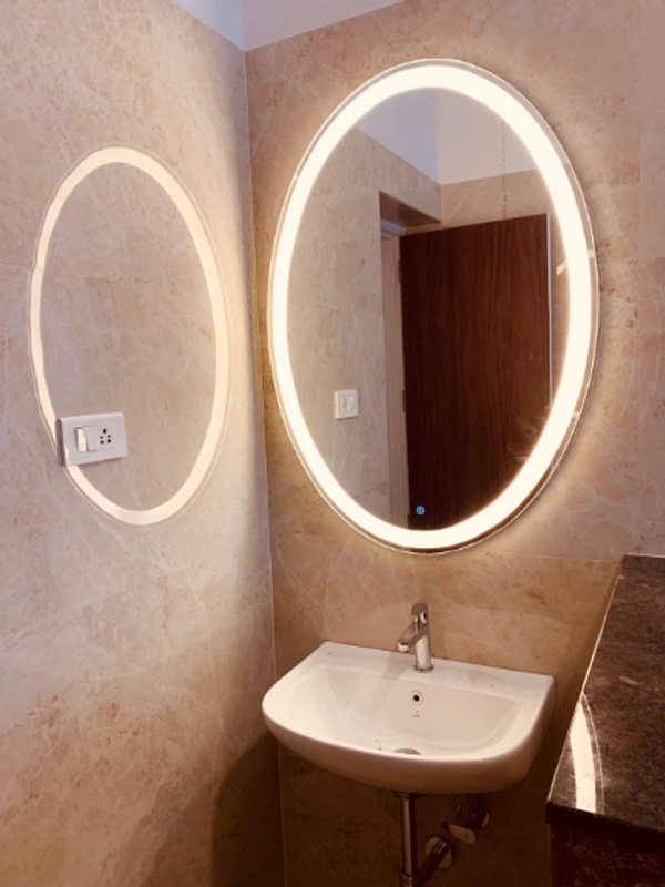 BMIS Touch Mirror with Defogger, Date, Time & Temperature - 18  inch x 24 inch = 3 sq ft, White