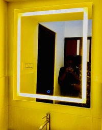 BMIS Touch Mirror with Defogger, Date, Time & Temperature - 18  inch x 24 inch = 3 sq ft, White