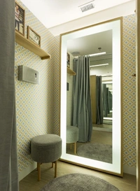 BMIS Touch Mirror with Defogger, Date, Time & Temperature - 18  inch x 24 inch = 3 sq ft, White