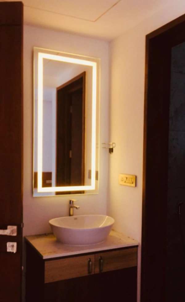 BMIS Touch Mirror with Defogger, Date, Time & Temperature - 18  inch x 24 inch = 3 sq ft, White