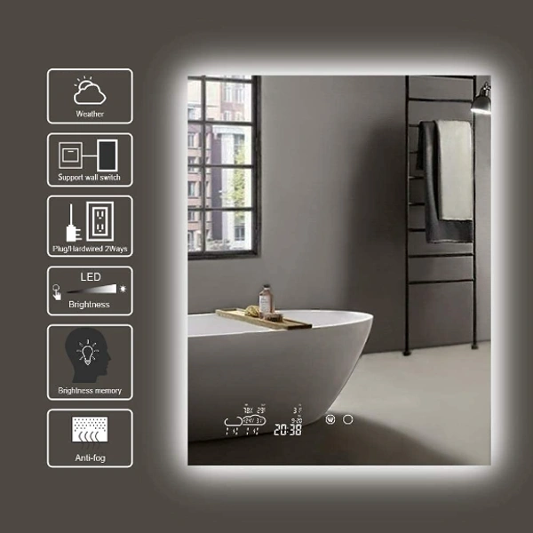 BMIS TOUCH SCREEN MIRROR WITH BLUETOOTH - 18 inch x 24 inch = 3 sq ft, White