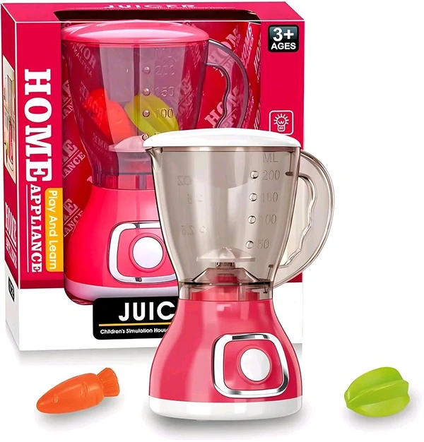 Patna Toys Kids Mini Juicer Playset with Spinning Blade, Lights, and Toy Fruits – Realistic Kitchen Appliance Set for Girls Best Gift for Kids