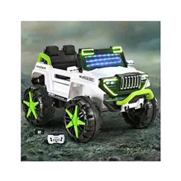 Hot Garage BD0 1200 Jeep .Two-Seater Ride on Jeep on with Light & Sound White| Openable Wing Doors| Wide Comfortable Seat| Pre-loaded Music with USB & AUX| Easy to Assemble| Easy to Operate| Forward & Reverse Drive| Rechargeable Battery