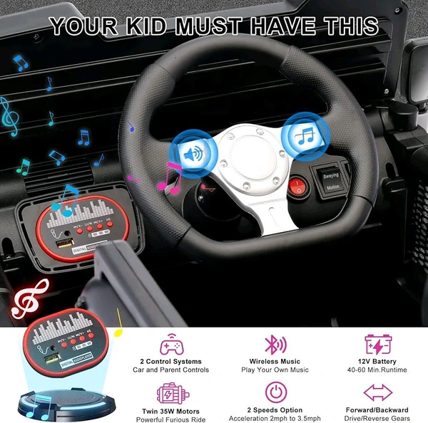 HOT GARAGE Hot Garage 12V Electric Ride-On Truck for Kids: Ride on Jeep with Parental Remote Control,Openable Doors, Music & MP3 Connectivity - Safe & Durable Electric VehicleToy for Girls Boys(White)
