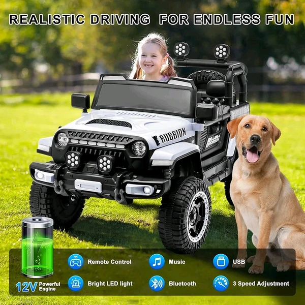HOT GARAGE Hot Garage 12V Electric Ride-On Truck for Kids: Ride on Jeep with Parental Remote Control,Openable Doors, Music & MP3 Connectivity - Safe & Durable Electric VehicleToy for Girls Boys(White)
