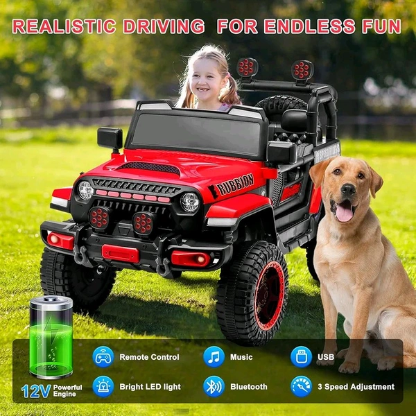 HOT GARAGE Hot Garage 12V Electric Ride-On Truck for Kids: Ride on Jeep with Parental Remote Control,Openable Doors, Music & MP3 Connectivity - Safe & Durable Electric VehicleToy for Girls Boys(Red)