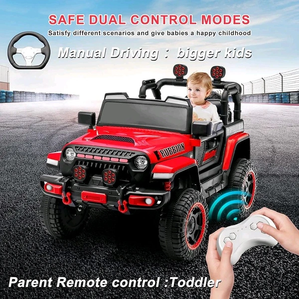 HOT GARAGE Hot Garage 12V Electric Ride-On Truck for Kids: Ride on Jeep with Parental Remote Control,Openable Doors, Music & MP3 Connectivity - Safe & Durable Electric VehicleToy for Girls Boys(Red)