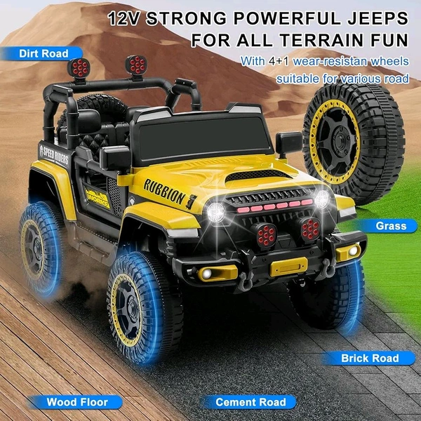 HOT GARAGE Hot Garage 12V Electric Ride-On Truck for Kids: Ride on Jeep with Parental Remote Control,Openable Doors, Music & MP3 Connectivity - Safe & Durable Electric VehicleToy for Girls Boys(Yellow)
